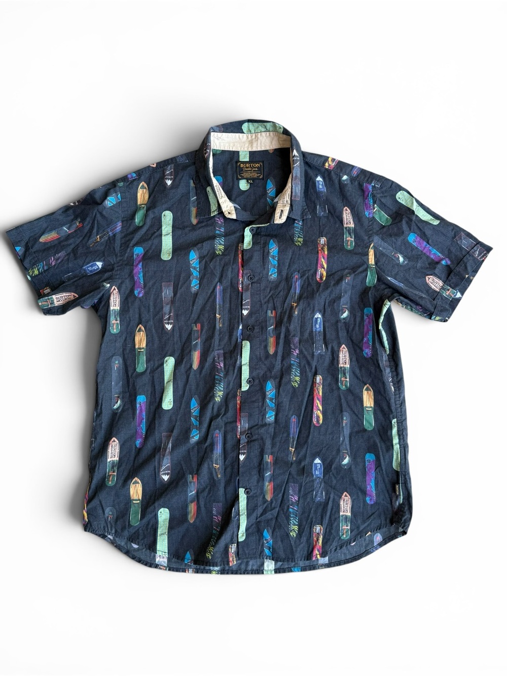 Burton Navy Snowboard Print Short Sleeve Button Down Shirt